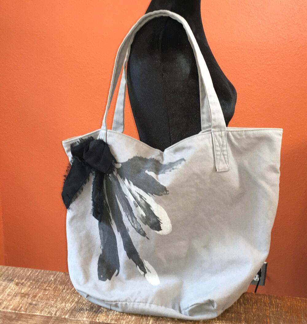 Juicy Couture VTG Gray Canvas Tote Bag Black Ribbon Bow Graphic Coquette Y2K